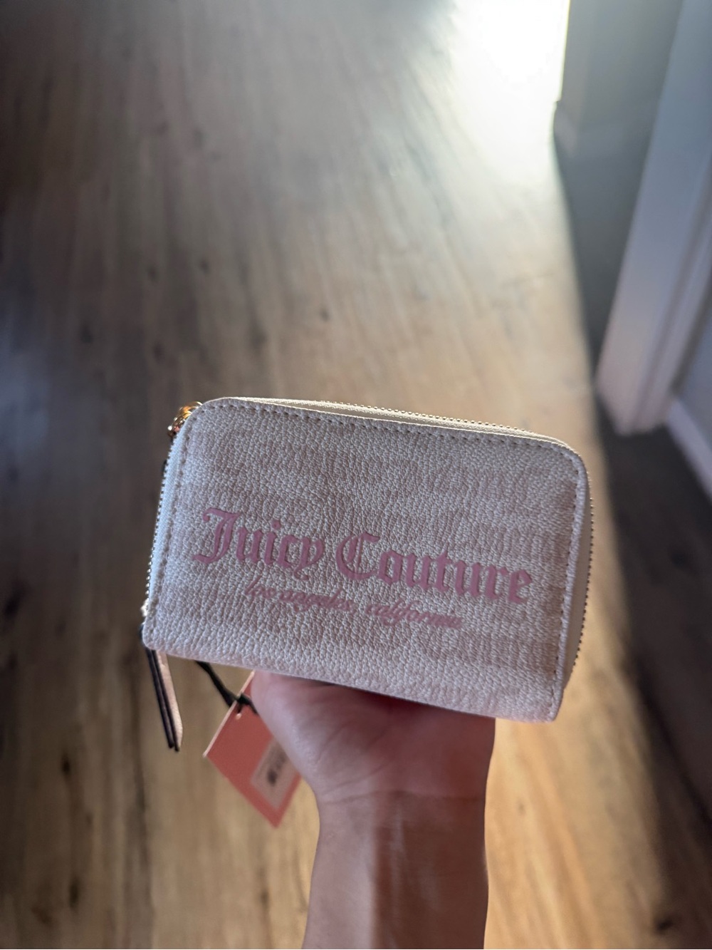 Juicy Couture Cream Wallet with Pink Logo Zip